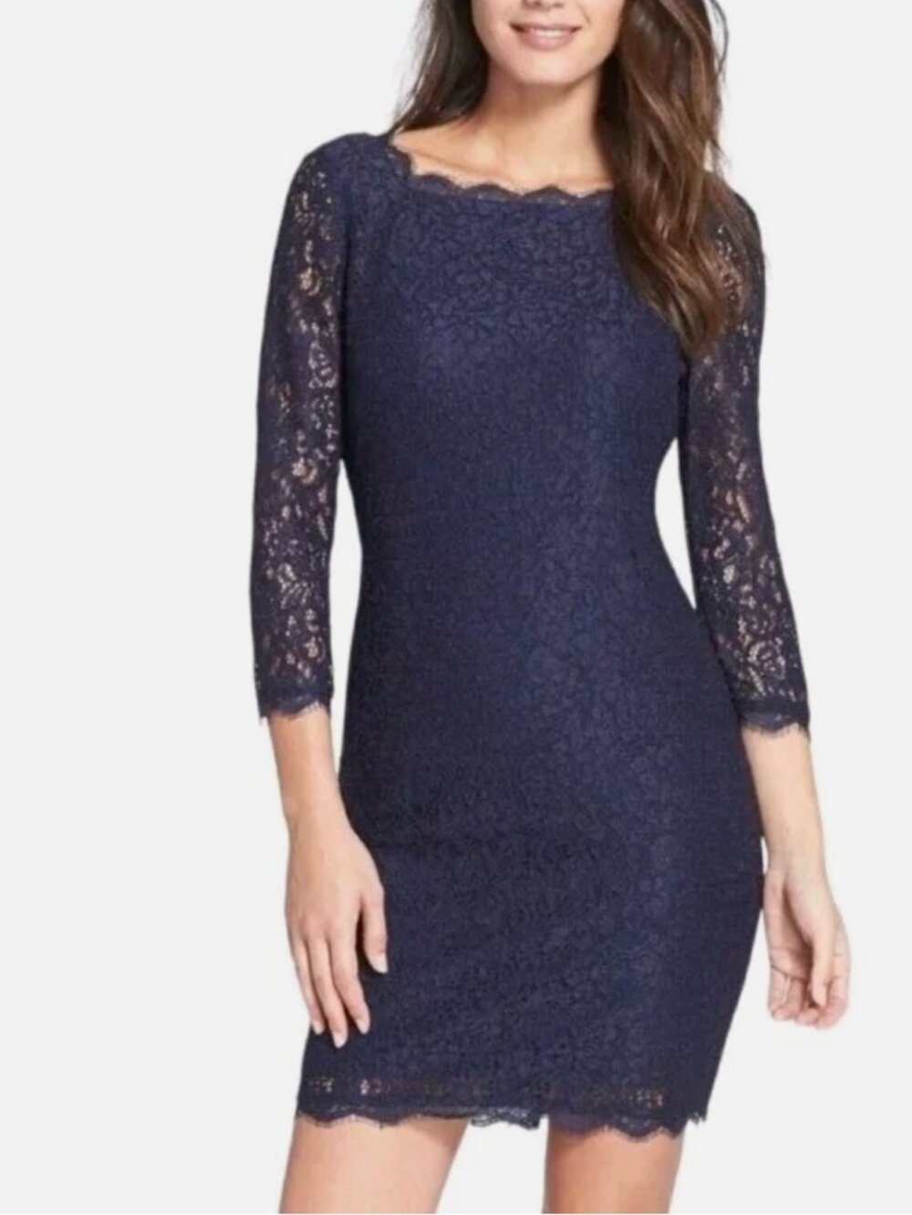 Navy blue lace knee length dress